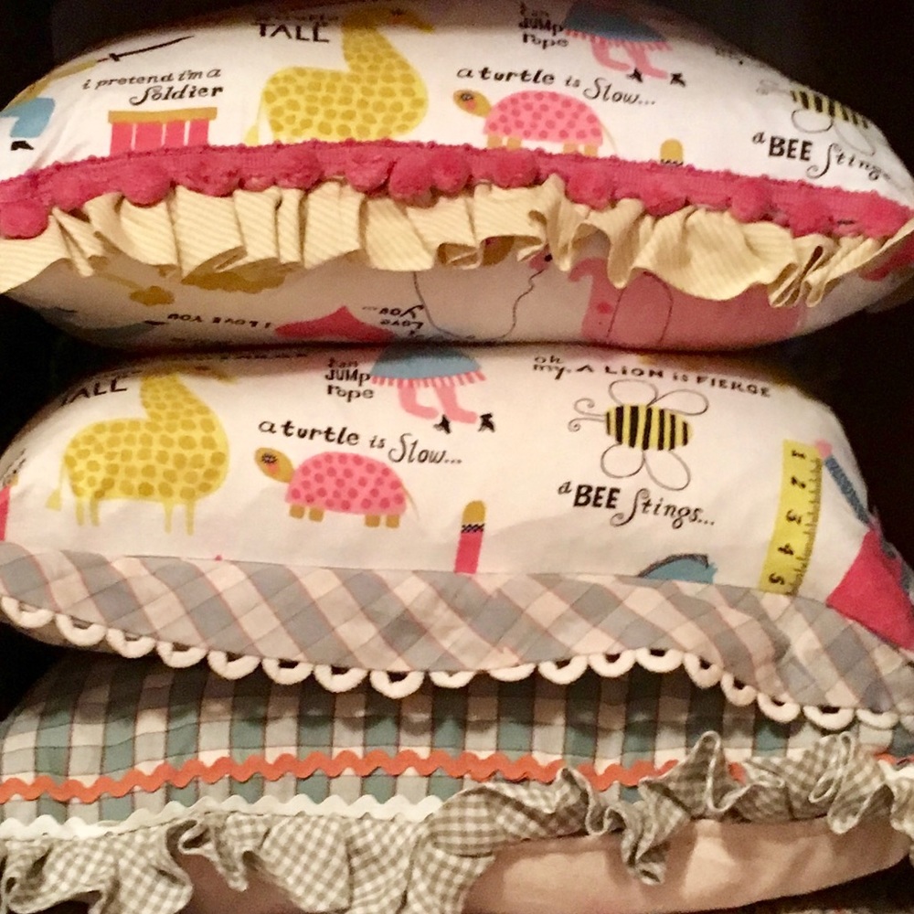 Handmade pillows with vintage fabric and trim.